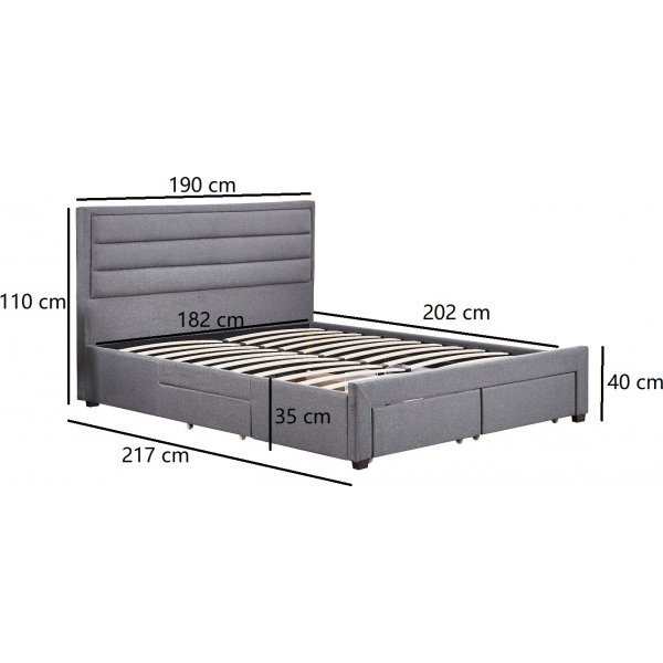 Sengeramme med oppbevaring inkludert hodegavl 180 x 200 cm - Gr�