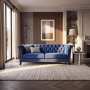 1 Blå Chesterfield-sofa 3-seter - Milton i fløyel, mål 210x82x77 cm