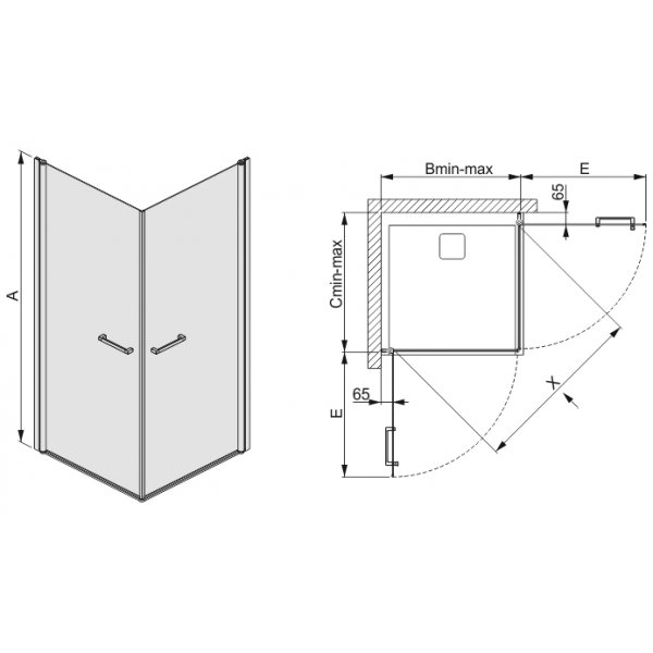 Prestige III dusjhj�rne - 6mm glass (inn-og utadg�ende d�rer)