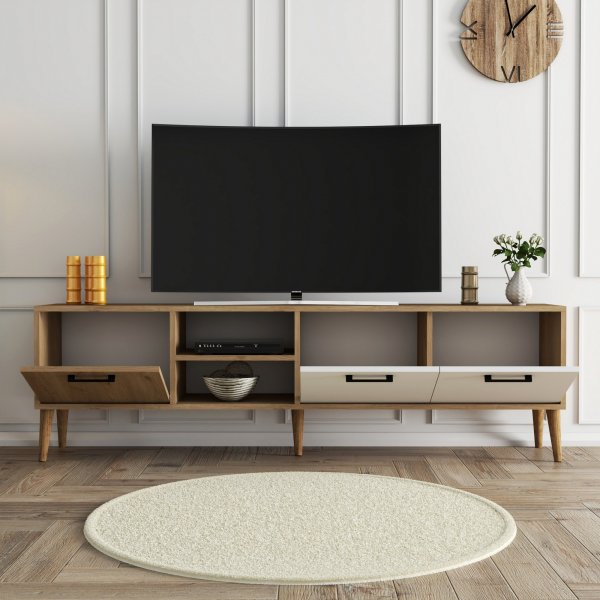 Exxen TV-benk 180 cm - Eik/hvit