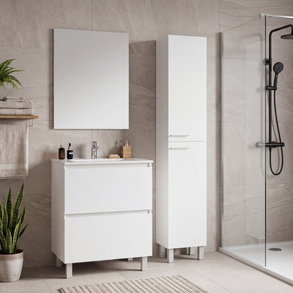 Baderomspakke 60 cm hvit med h�yskap og speil - Split + 2.00 x Baderomskrok