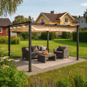 Pergola 3x4 m - Mørkegrå aluminiumsramme med justerbar solskjerming Pergola 3x4 m - Mørkegrå aluminiumsramme med justerbar solskjerming