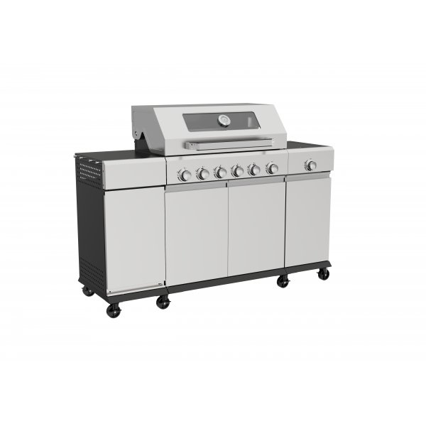 Gassgrill med sidebrenner og oppbevaringsskap - 6 brennere - rustfritt st�l