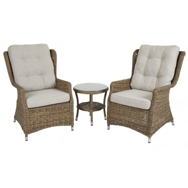 Sand lenestolsett med bord - Naturfarget syntetisk rotting