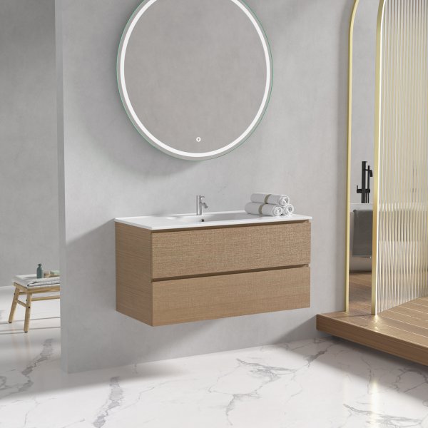 Baderomsmbler Milan 100 cm - Lyst tre + Toalettpapirholder