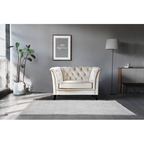 Lenestol i chesterfield beige fl�yel - Milton
