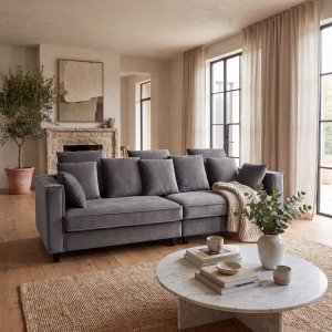 Sofa 250 cm bred m�rkegr� fl�yel 114 cm dyp