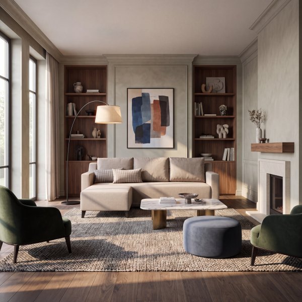 Doga sovesofa med divan - beige og kremfarget 230 cm i b�ketre, polyester og bomull