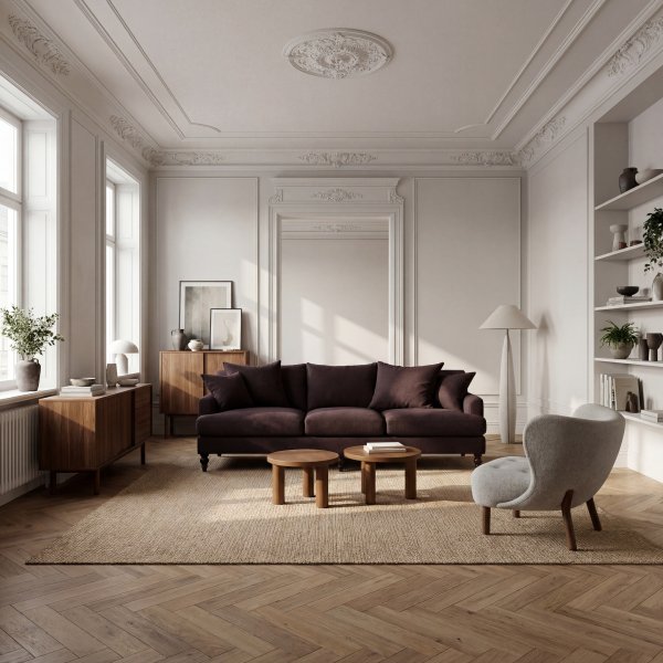 Sofa Dalton 225 cm - M�rkebrunt imitert skinn