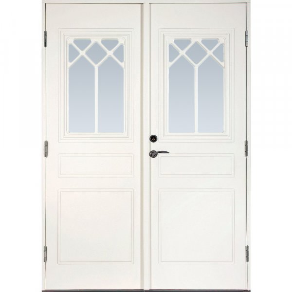 Dobbel ytterdr Oppdals med klart glass + Karmskruepakke