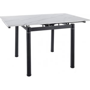 Uttrekkbart spisebord 80x80 cm + 51 cm - hvit marmor / svart