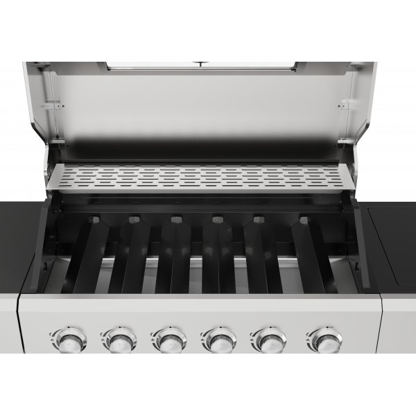 Gassgrill med sidebrenner og oppbevaringsskap - 6 brennere - rustfritt st�l