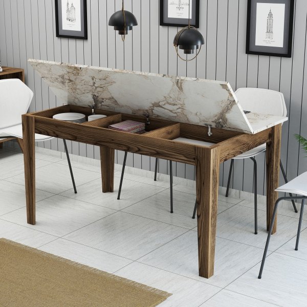 Milan spisebord 145 x 88 cm - Hvit marmor/valnøtt Milan spisebord 145 x 88 cm - Hvit marmor/valnøtt