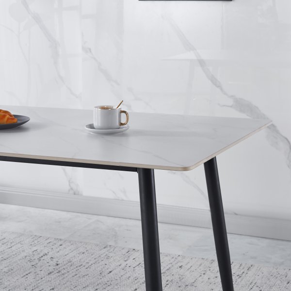 Inez spisebord med keramisk hvit matt marmor - 140x80 cm