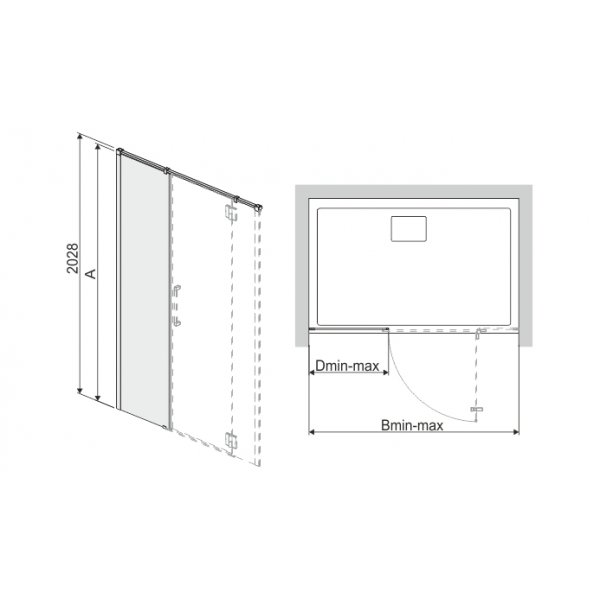 Dusjvegg (forlengelse) Space Line - 8 mm glass