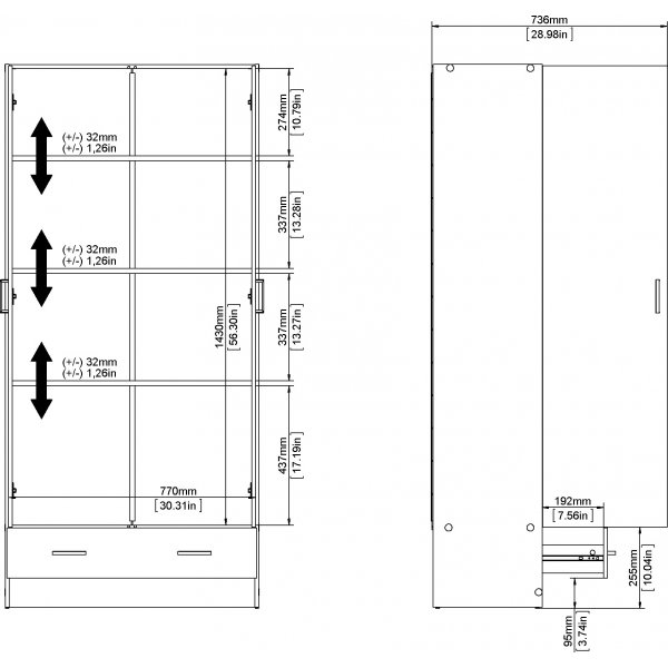 Hvit Space-garderobe, 80 cm bred og 170,5 cm høy Hvit Space-garderobe, 80 cm bred og 170,5 cm høy