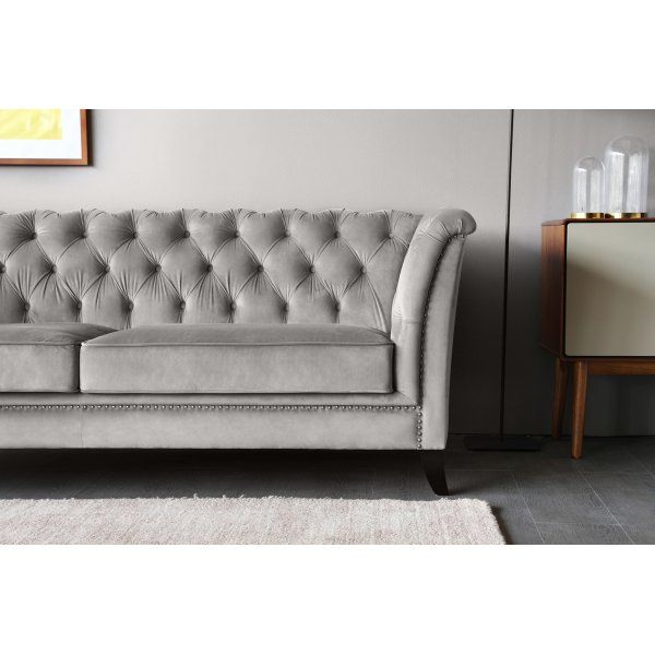 Chesterfield 3-seters sofa 210 cm gr� fl�yel