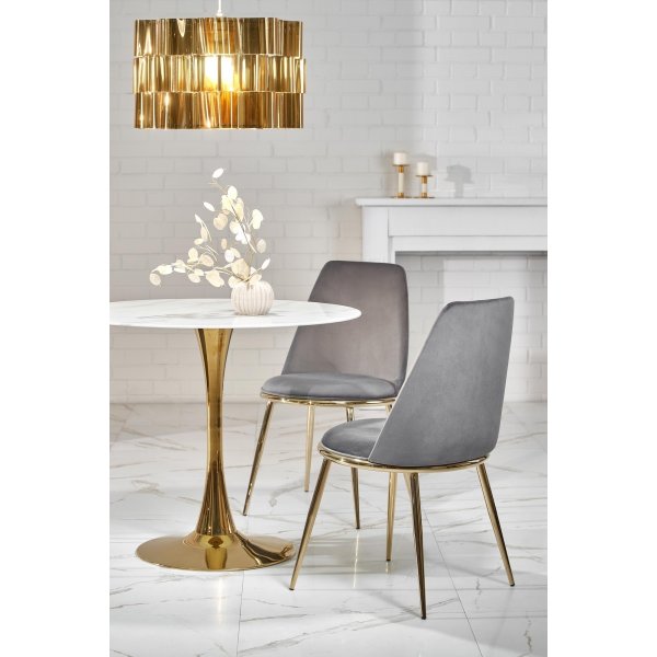 Spisebord rundt �90 cm - Marmorert glass/gull