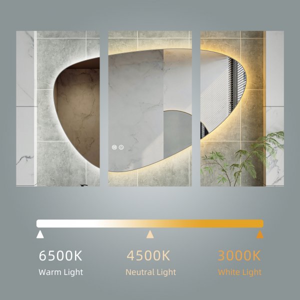 Speil - Tivoli | Asymmetrisk | LED-belysning, dimbar og antidugg Speil - Tivoli | Asymmetrisk | LED-belysning, dimbar og antidugg