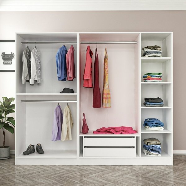 Cavolo garderobeskap 225x52x210 cm - Hvit/svart