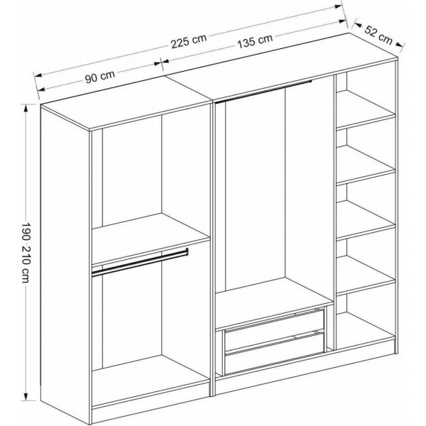 Cavolo garderobeskap 225x52x210 cm - Hvit/svart