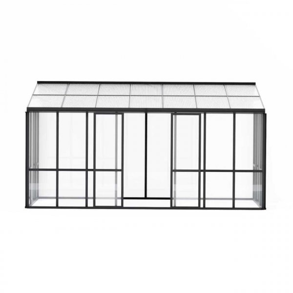 Vinterhage mot vegg i svart aluminium og glass med skyved�rer - 14 m�