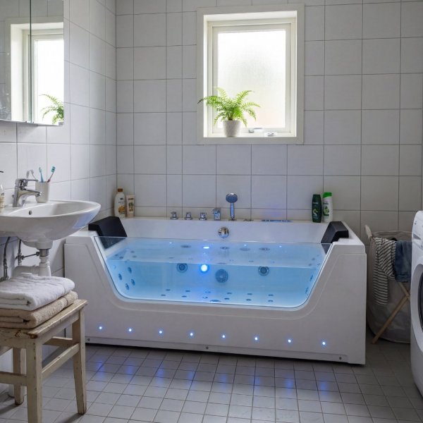 Akrylbadekar 170 cm med to seter og varmeelement - Blank hvit