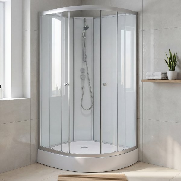 Dusjkabinett 90�90x210 cm Hvitt glass og massasjedyser - Vel�r