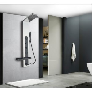 Amanda dusjpanel - svart og speilblank rustfritt stl