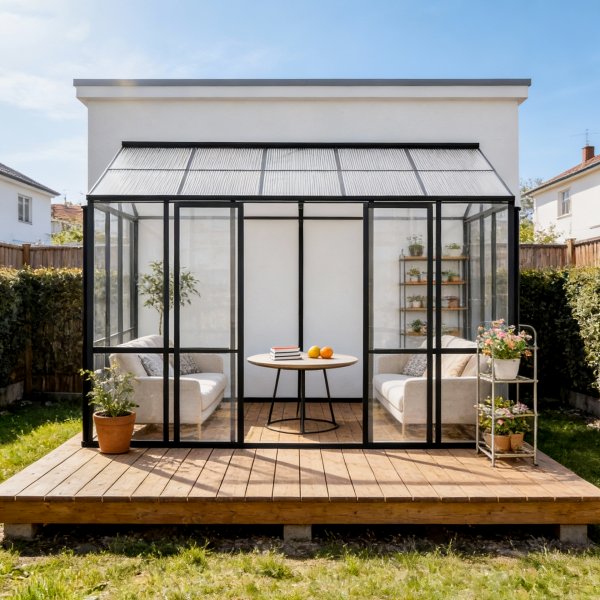 Vinterhage med aluminiumsramme og skyvedører - 10,1 m² Vinterhage med aluminiumsramme og skyvedører - 10,1 m²