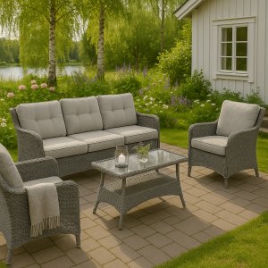 Svanö - Loungesett i 4 deler | Naturlig farget kunstrotting Svanö - Loungesett i 4 deler | Naturlig farget kunstrotting