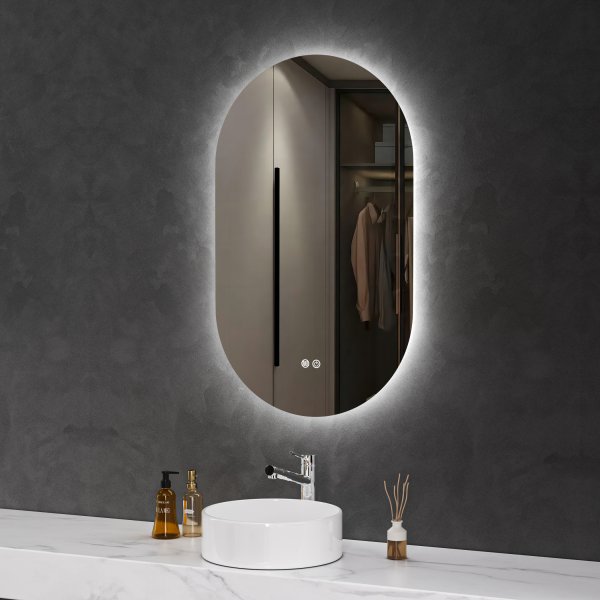 Ovalt speil Foligno med LED-belysning Ovalt speil Foligno med LED-belysning