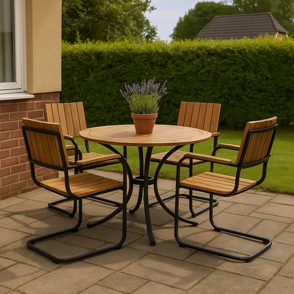 Spisegruppe Holmsund bord 100 cm med 4 stoler - Svart/acasia