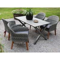 Spisegruppe Scottsdale: bord 150 cm inkludert 4 stk. Valetta lenestoler i grå kunstrotting Spisegruppe Scottsdale: bord 150 cm inkludert 4 stk. Valetta lenestoler i grå kunstrotting