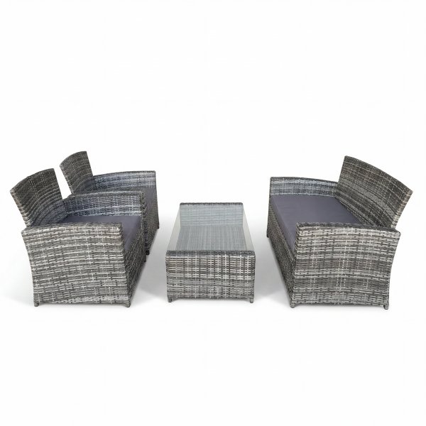 Loungegruppe 4 personer med sofa, 2 lenestoler og bord i herdet glass - Gr� utem�belgruppe for balkong og terrasse