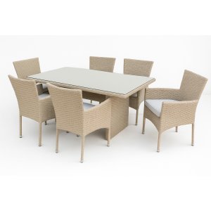 Utendørs spisegruppe - Hampton & Menton | Naturlig | 6 stoler Utendørs spisegruppe - Hampton & Menton | Naturlig | 6 stoler