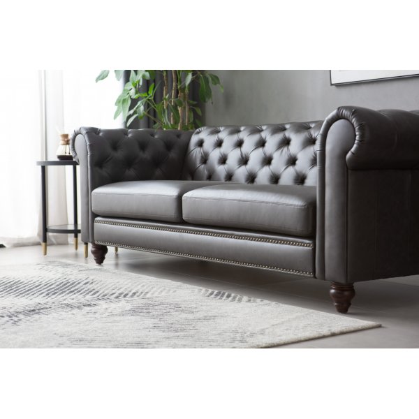 Sofa Chesterfield 3-seter 219 cm - m�rkebrun PU