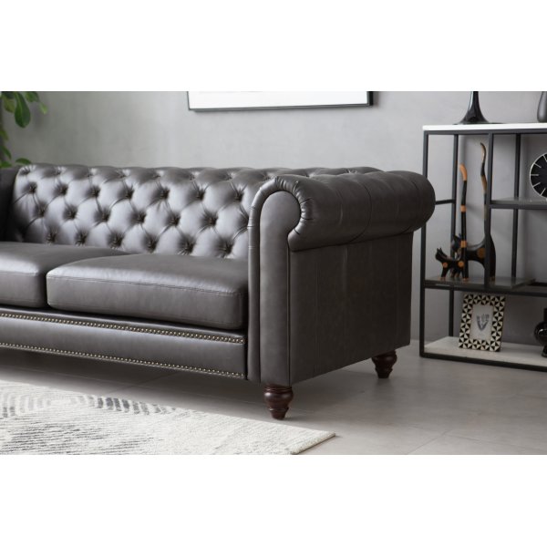 Sofa Chesterfield 3-seter 219 cm - m�rkebrun PU