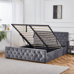 Sengeramme med oppbevaring 160 x 200 cm - Gr� fl�yel - Dubai