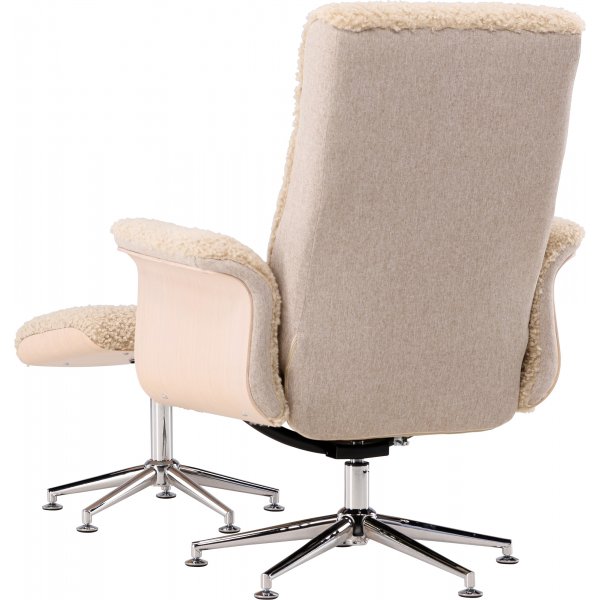 Lenestol med fotskammel Hag�n - beige teddy hvitvasket