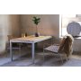 Matgruppe Alva: Spisebord med 2 stk. Alva stoler + 1 stk. Alva sofa - Teak / Galvanisert stl