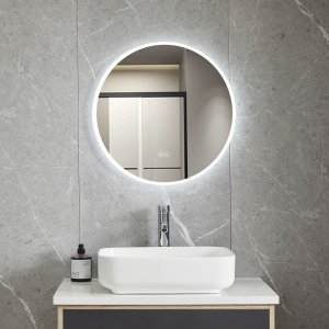 Rundt baderomsspeil 60 cm med LED-belysning, dimmer, antidugg og berringskontroll