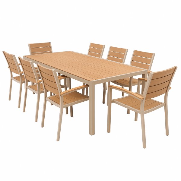 Utendørs spisegruppe - Las Vegas | Beige og aluminium | 8 lenestoler Utendørs spisegruppe - Las Vegas | Beige og aluminium | 8 lenestoler