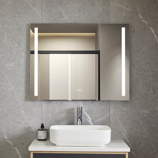 Baderomsspeil 60 x 70 cm med LED-belysning p� sidene og antidugg, rektangul�rt
