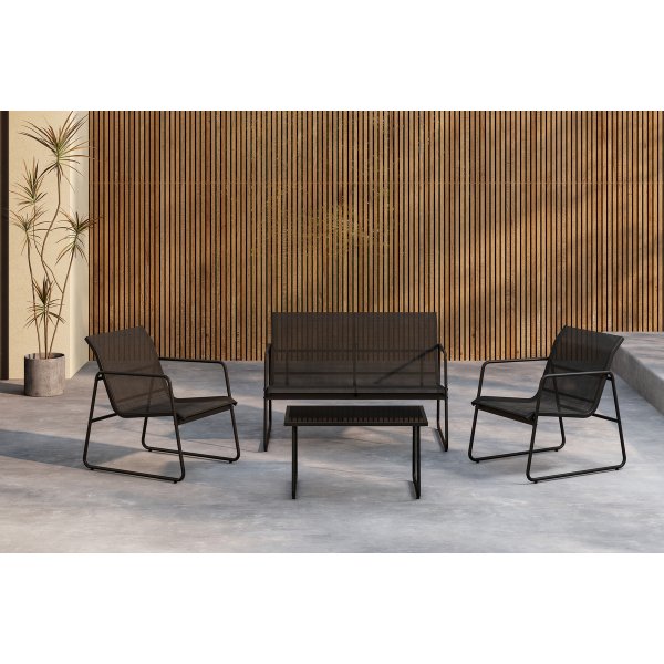 Zanzibar loungegruppe sofa lenestoler og salongbord - Svart utendrsgruppe
