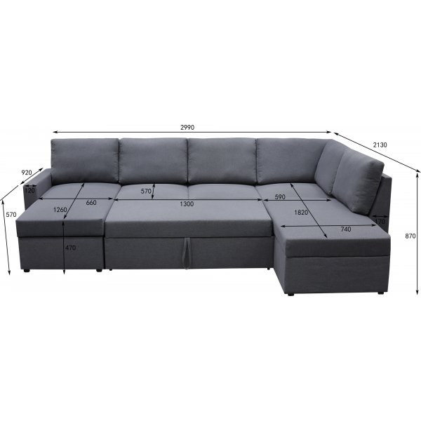 Sovesofa U-formet mørkegrå - Dream Sovesofa U-formet mørkegrå - Dream