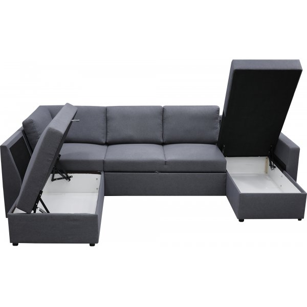 U-formet sovesofa Dream med oppbevaring - 299 cm - m�rkegr�
