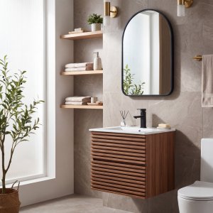 Baderomsm�belpakke Nordamist Venice - Kommode 60 cm m�rkt tre og speil + Toalettpapirholder
