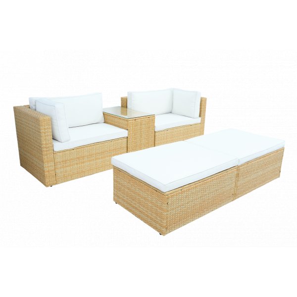 Loungegruppe i kunstrotting | Sofa med bord og 2 barkrakker til terrassen | Beige