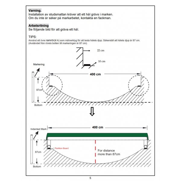 Nedgravd trampoline med sikkerhetsnett - 396 cm